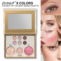 DUNUF Palette de maquillage multi-usages 9 couleurs, imperméable, pour le contouring, les yeux, le blush, la poudre illuminatrice