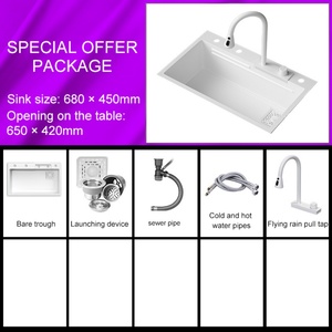 Évier de cuisine à montage sous plan, bol unique, acier blanc, cascade, design multifonctionnel, lave-gobelet, durable, matériau en acier inoxydable 304 - Product Image 5