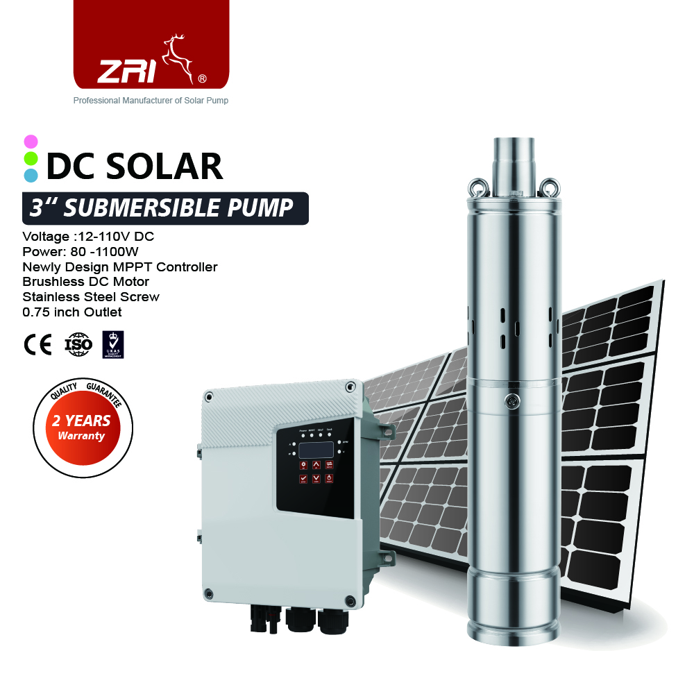 Новый центробежный водяной насос ZRI 0,5 hp DC с солнечным контроллером MPPT, настраиваемый винтовой насос для колодца, гарантия 2 года