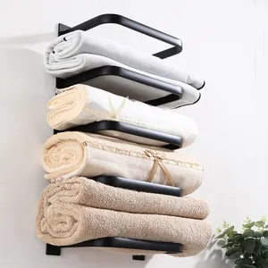 Portasciugamani Moderno da Parete Nero Opaco, Mensola <span class=keywords><strong>Porta</strong></span> <span class=keywords><strong>Asciugamani</strong></span> a 5 Livelli - Product Image 4