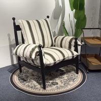 ChiwU Fauteuil d'appoint rétro en tissu rayé, fauteuil simple rembourré avec structure en bois noir massif pour salon