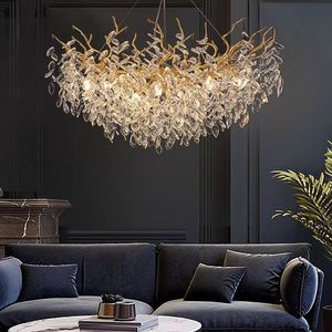 Mới nhập cảnh sang trọng dài pha lê nhôm đèn chùm <span class=keywords><strong>LED</strong></span> Vàng Trần Trung điều chỉnh chiều cao khí quyển biệt thự Mỹ sống - Product Image 4