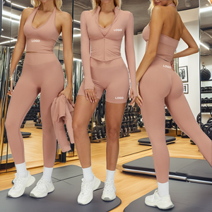 Ensemble de yoga sans couture respirant grande taille pour femme : Leggings taille haute froncés aux fesses et hauts de sport à séchage rapide – Vêtements de sport - Product Image 2