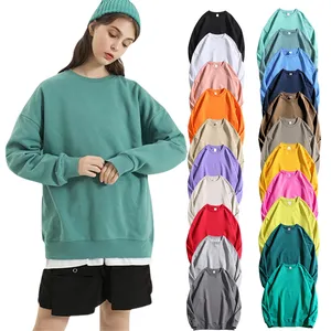 Wholesale Oversized Crewneck Sweatshirt Cotton Custom Plain Dyed Blank Hoodies High Quality Sweatshirt For Women