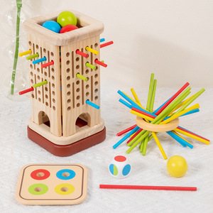 Jeu de tirage en bois personnalisable trois-en-un pour l'éducation précoce, puzzle de reconnaissance des couleurs, jeu de société interactif parent-enfant - Product Image 2