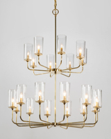 Lustre moderne à deux niveaux en laiton et verre transparent pour villa, salon, grande suspension rétro américaine style bougie pour escalier haut