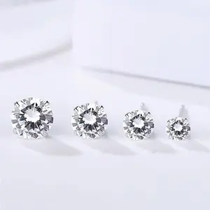 Brincos de prata esterlina 925 com quatro garras, brincos de zircônia femininos, joia de cristal minimalista com pedra de nascimento, joia para mulheres