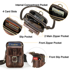Borsa da Cintura Vintage in Vera Pelle Contact's per <span class=keywords><strong>Uomo</strong></span>, <span class=keywords><strong>Marsupio</strong></span> Multi-Tasca per Cellulare da 6.7" e Passaporto, con <span class=keywords><strong>Tracolla</strong></span> Staccabile - Product Image 3