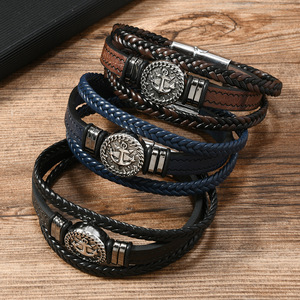 Vintage Men's Jewelry Multi-layer Navy Blue Anchor <b>Leather</b> <b>Bracelet</b> Handmade Knitting Bangles - Product Image 5