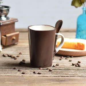 Frosted Matte Ceramic <b>Mug</b> With Spoon Square Shape <b>Coffee</b> <b>Mug</b> Solid Color Handle Included For Daily Use - Product Image 1