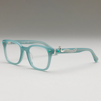 Montures de lunettes en acétate bleu personnalisées avec incrustation de turquoise et de zircone Lunettes optiques de luxe faites à la main pour femmes