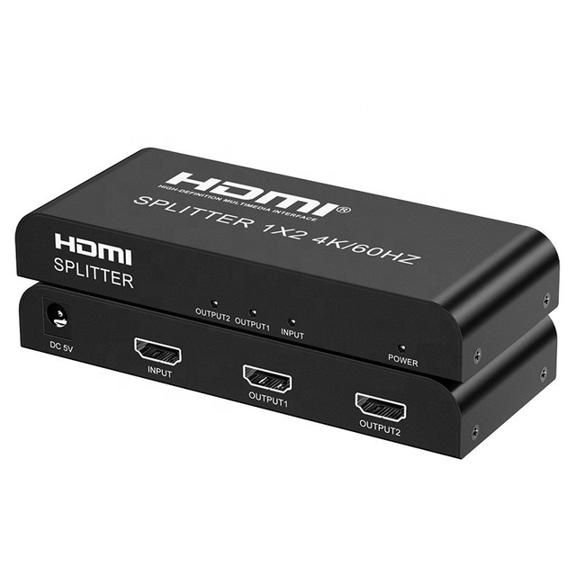 2 Ports HDMI 2.0 Splitter 1 in 2 Out HDCP 2.2 4K 60Hz 1080P Full HD HDR HDMI Splitter 2.0 1x2 for Dual Monitors Extended Display