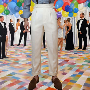 Pantalones <span class=keywords><strong>de</strong></span> Lana Rectos <span class=keywords><strong>de</strong></span> Cintura Alta con Botones y Estilo Nápoles para <span class=keywords><strong>Hombre</strong></span>, Pantalones Casuales Personalizados con <span class=keywords><strong>Tirantes</strong></span> - Product Image 2