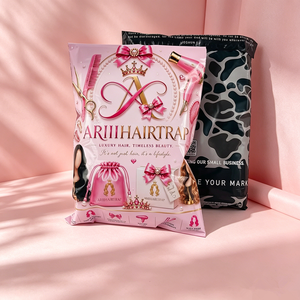 Eco Friendly Custom Full Color Print Pink Poly Mailer Bags Hair Wig Hair Extension Shipping Packaging With Brand Logo - Product Image 6