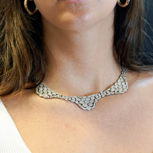 Women's Platinum Plated Geometric <b>Choker</b> Necklace With Round Brilliant Cut Cubic Zirconia Pave Setting For Party - Product Image 1
