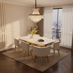 ชุดโต๊ะอาหารหรูหรา ปี 2026 พร้อมเก้าอี้ 4, 6, 10 ตัว สำหรับ 8 ที่นั่ง ทำจากหินอ่อน - Product Image 1