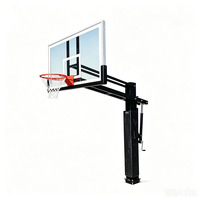 Système de basketball encastré réglable à levage direct usine, panneau arrière en verre trempé, panier métallique détachable