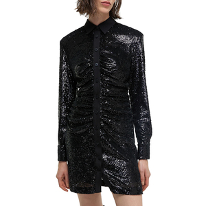 Custom Black Sequin Button-Up Dress <strong>for</strong> <strong>Women</strong> <strong>70s</strong> Disco Party Style Casual Beaded Sequins Covered Shirt Dress - Product Image 2