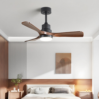 Ventilateurs de plafond intelligents LED en noyer de 42/52 pouces avec lampes ABS, télécommande 6 vitesses, haut-parleur en bois, 3 pales, design européen, intensité variable