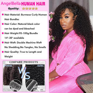 Ciocche di <span class=keywords><strong>Capelli</strong></span> Umani Birmani Ricci 18 20 22 Pollici 100% Non Trattati Estensioni di <span class=keywords><strong>Capelli</strong></span> Umani Naturali Nero - Product Image 4