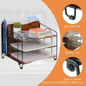 Iron and wood combination <b>file</b> <b>storage</b> rack for office desks, document and archive organization rack, multi-layered A4 paper - Product Image 1