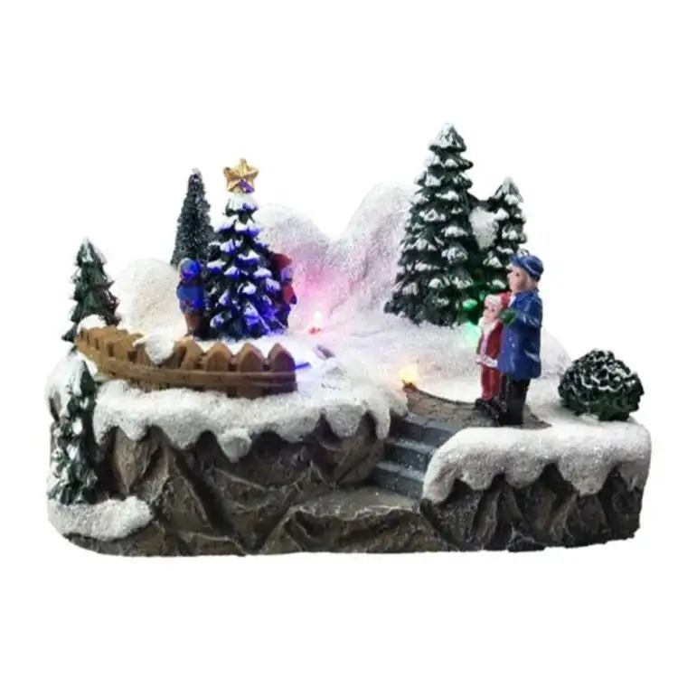 Sublimation Christmas Toys Home Ornament Decoration Resin Xmas Village House With Moving Tree Function