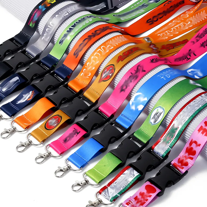 Cordões de poliéster personalizados, cor completa, impressão, alças de pescoço com logotipo, chaveiro personalizado, com cartão, suporte de fábrica