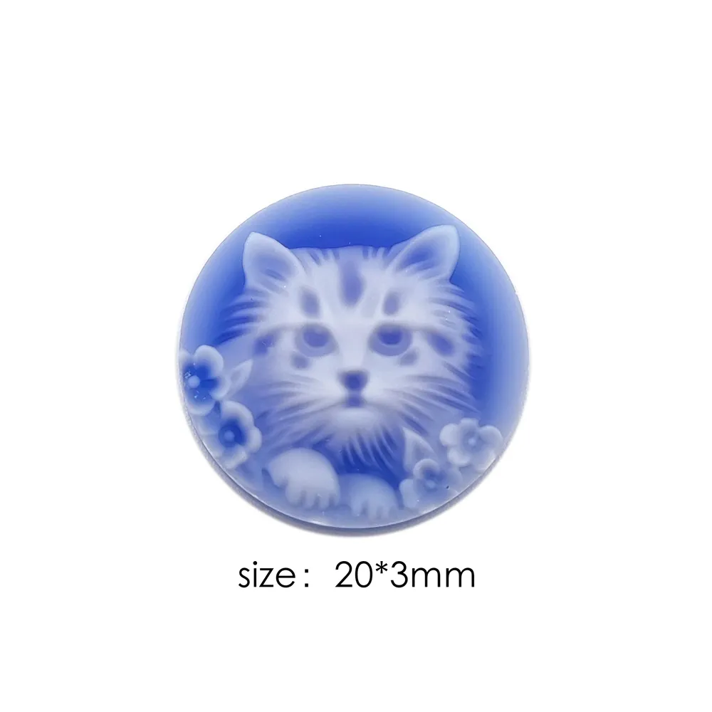 Kualitas Terbaik Bulat 20Mm Batu Akik Biru Alami Ukiran Hewan Kucing Kucing Longgar Cameo untuk Bros Kalung Liontin Cincin Membuat