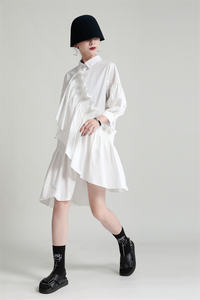 Top vente été mode nouvelle <span class=keywords><strong>coupe</strong></span> irrégulière à volants lanterne manches chemise ample robe <span class=keywords><strong>2022</strong></span> - Product Image 4