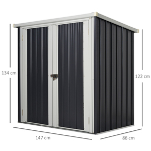 Outsunny โรงเหล็กแผ่นสวนที่มีประตูคู่, 147x86X134ซม., สีดำและสีขาว - Product Image 3