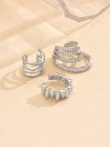 Mode Vintage nouveau Zircon en forme de C boucles d'oreilles en argent ensemble boucles d'oreilles non perçantes ensemble pour les anniversaires de bijoux de mode à la mode - Product Image 3