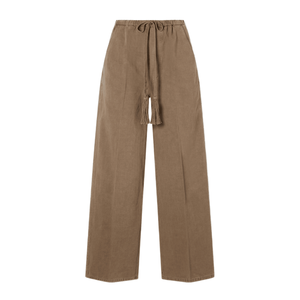 Pantalon en satin à taille haute élastique, coupe ample, jambe large, avec cordon de serrage à pompons, longueur totale, rayé, décontracté, pour femme, été - Product Image 2