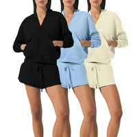 Ensemble deux pièces décontracté pour femme : sweat à capuche zippé et short, coupe ajustée, style streetwear, vente en gros, personnalisation OEM