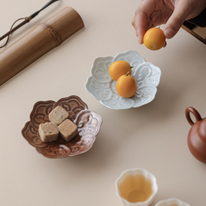 Chinese Style Ruyi Flower <b>Ceramic</b> Fruit Dish Porcelain Tea Tray Wedding Platter Zen Inspired Retro Small <b>Plate</b> - Product Image 2
