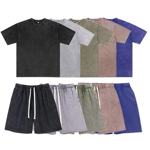 Ensemble T-shirt et short pour homme 100 % coton, couleur unie, respirant, décontracté, taille élastique avec cordon de serrage, coupe ample pour tous les jours - Product Image 1