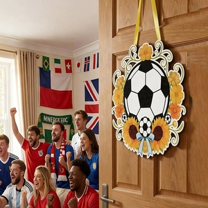 Plaque murale en bois en forme de ballon de football avec ruban, décoration murale sur le thème du sport, idée cadeau pour les fans - Product Image 3