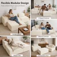 Canapé-lit modulaire en tissu velours côtelé en forme de L, garni d'éponge, sans vide, léger et compressible, idéal pour les appartements.