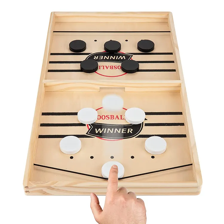 Fast Sling Puck Wooden Hockey Game Tabletop Slingshot Hockey Game Speed String Puck Game for Kids Adults & Family Party