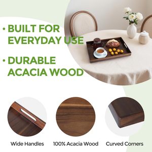 Plateau de service <span class=keywords><strong>en</strong></span> <span class=keywords><strong>bois</strong></span> d'acacia écologique avec poignées, design rectangulaire décoratif pour les fêtes, à utiliser dans le salon, la cuisine, le <span class=keywords><strong>comptoir</strong></span> - Product Image 3