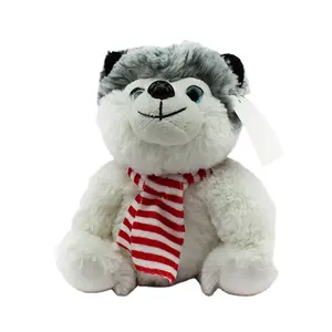 Lovely High Quality Soft Furry Stuffed Animal Plush Husky Stuffed Dog Toy with Scarf for Kids/Children