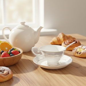 Elegant Fine Bone China Ceramic Tea Cup and Saucer <b>Set</b> with Eco-Friendly Design for Afternoon Tea and Arabic Turkish Coffee - Product Image 4