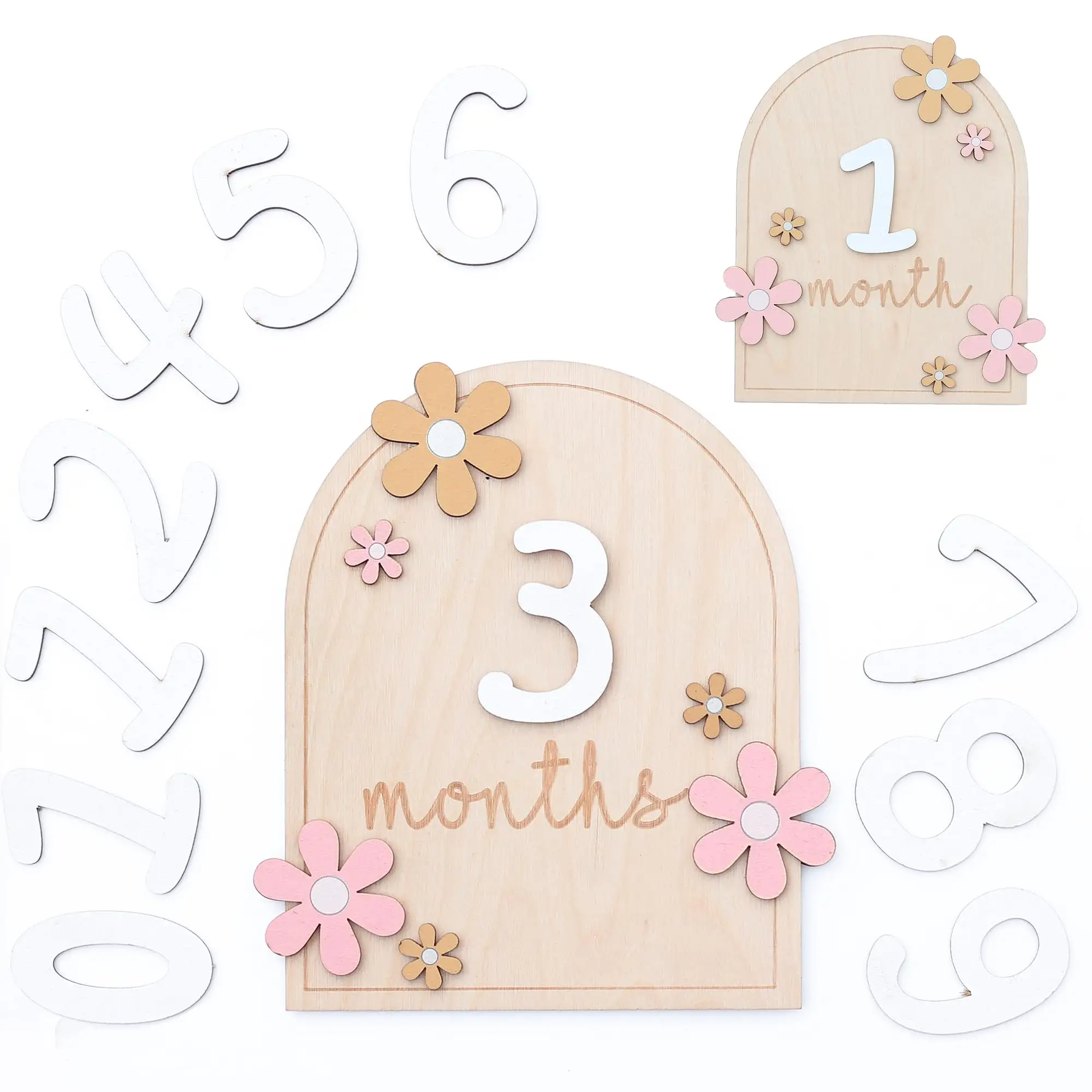 Maple Wooden baby doorplate milestone baby one year souvenir double-sided printed birth sign crafts