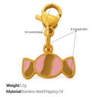 Nouveau Pendentif DIY Personnalisé en Acier Inoxydable avec Fermoir Mousqueton, Plaqué Or 18K PVD, Motif Bonbon Sucré et Crème Glacée, pour la Fabrication de Bijoux