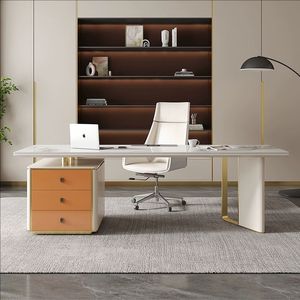 Escritorio de oficina familiar de placa de roca de lujo ligero con cajones de metal, escritorio de computadora administrativa y abogado - Product Image 6