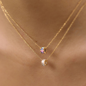 18K Gold Plated Minimalist <b>Pendant</b> Necklace With Cubic Zirconia <b>Emerald</b> Cut Stones Box Chain Women's Jewelry - Product Image 2
