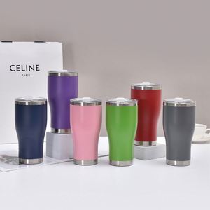 20oz Powder Coated Curved Tumbler <b>Double</b> <b>Wall</b> Vacuum Insulated Stainless Steel Mug with 2in1 Lid Straw - Product Image 1