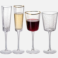 Lot de verres à vin en cristal soufflé à la main, sans plomb, avec bordure dorée triangulaire, verres martelés à long pied pour flûte, pour mariage