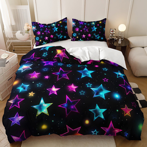 Fantasy Colourful Pentagram Shooting Star Design Holiday Gift Giving <strong>Bedding</strong> Set Custom Duvet Cover Set - Product Image 3