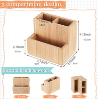 Organisateur de bureau en bambou fait main, à un seul niveau, multifonctionnel, avec logo personnalisé, design simple, forme rectangulaire