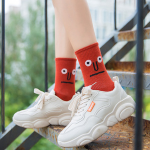 Calcetines largos de algodón de alta calidad Youki para mujer, cómodos y divertidos con estampado de emoticonos, medias de punto transpirables, tripulación con patrón Floral - Product Image 3